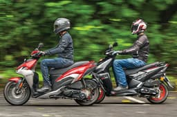 Hero Xoom 125 and TVS Ntorq 125 riding shot